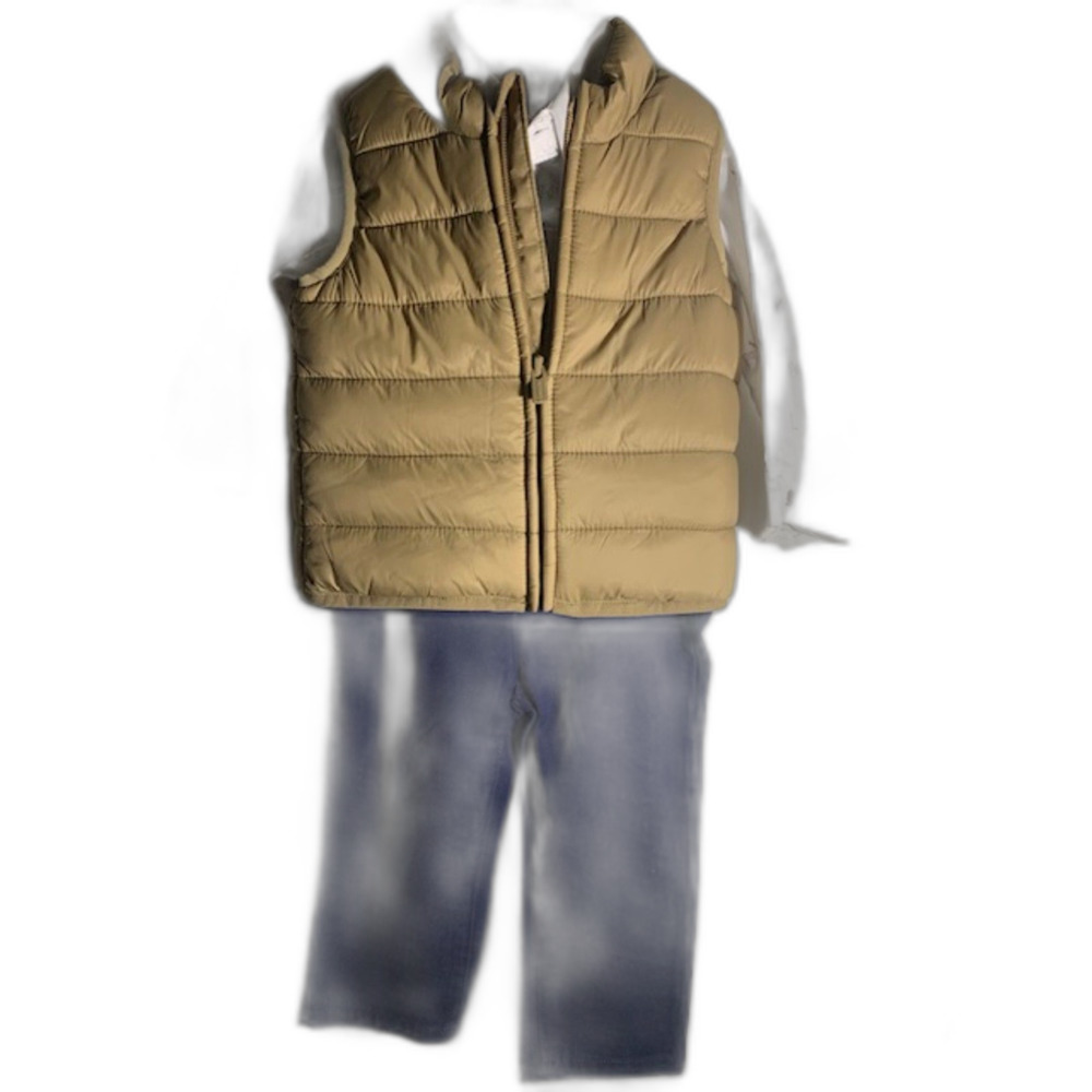Brand new Old Navy Puffer Vest & White Dress shirt with Navy Pants 6/12M